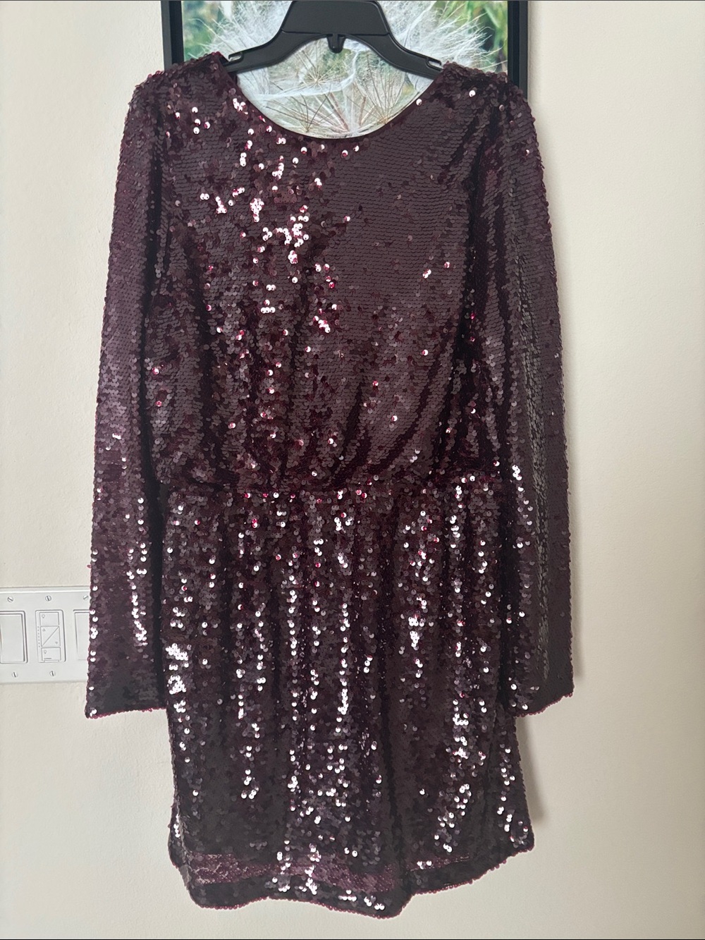 LOFT Long Sleeve Sequin Dress - Burgundy
